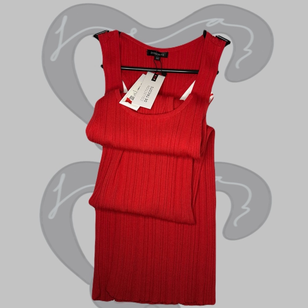 Red Ribbed Tank Top Maxi Dress by Dynamite